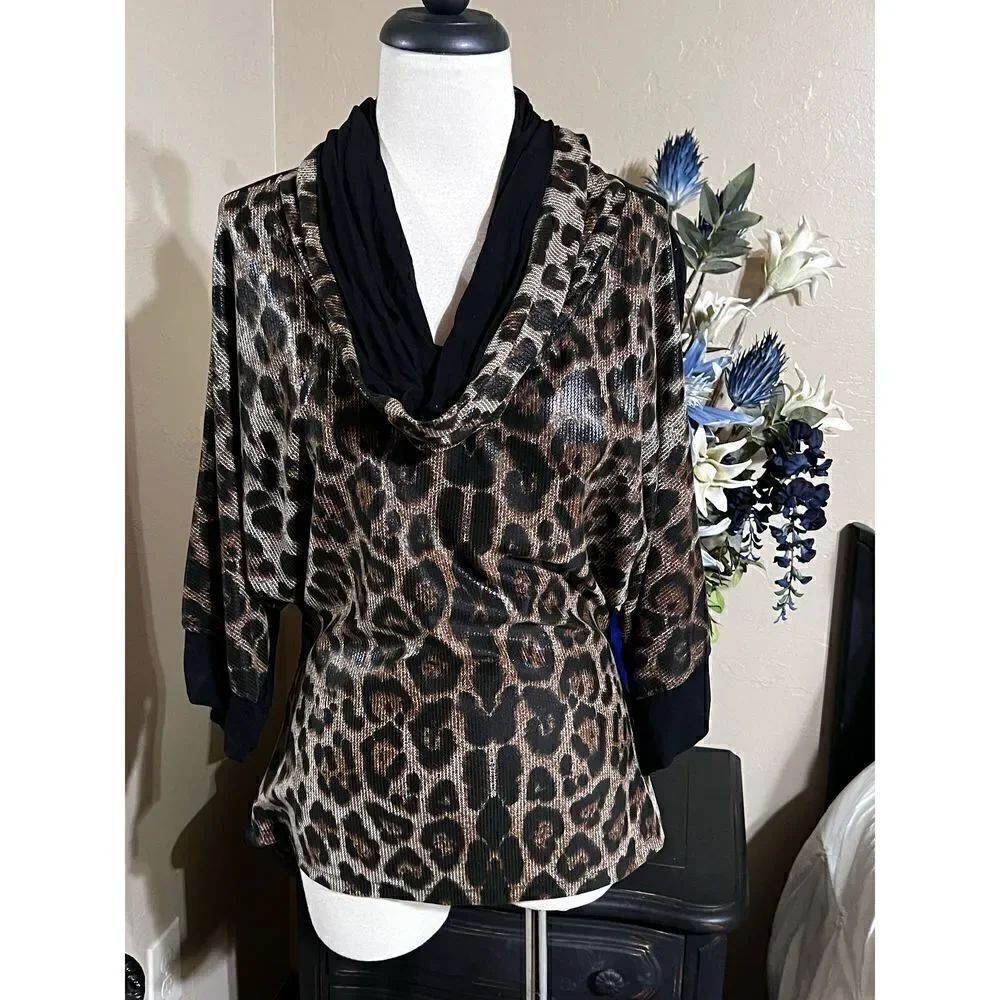Alberto Makali Animal Print Butterfly Sleeve Cowl Neck Blouse Size X-Small